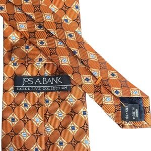 Jos A Bank Executive Collection Silk‎ Tie Geometric Pattern Orange Blue Mens